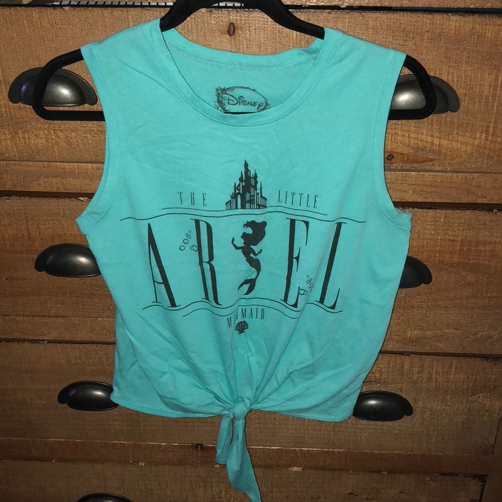 Disney little mermaid teal tie front crop tank